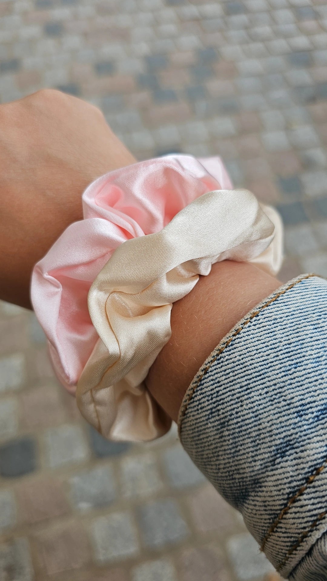 Small Satin Scrunchie - 'Cherry Blossom'